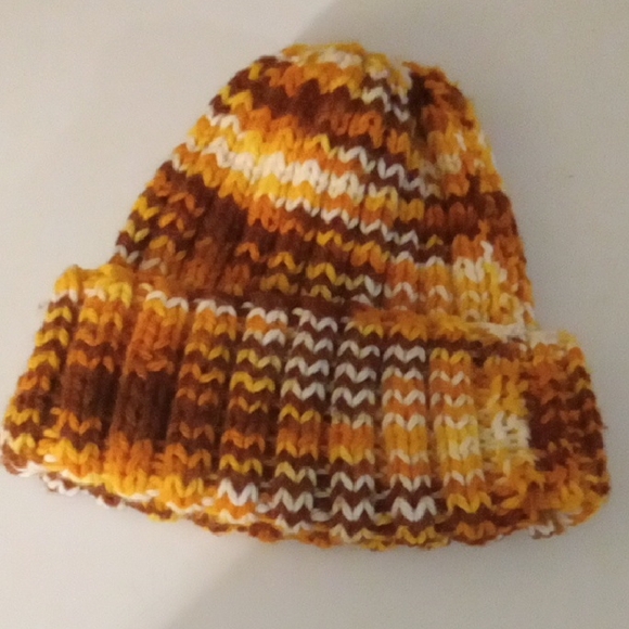 Handmade Accessories - Vibrant Knit Beanie in Brown and Yellow